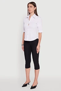 Womens Collared Button Front Shirt, White, Size XL