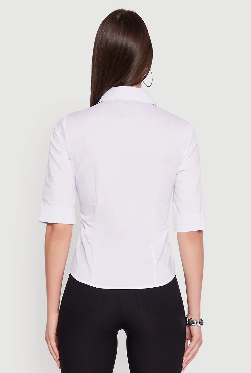 Womens Collared Button Front Shirt, White, Size XL