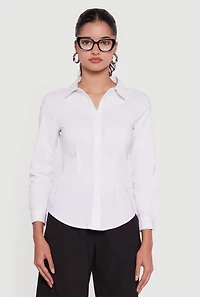 Womens Long Sleeve Basic Button Front Shirt, White, Size M
