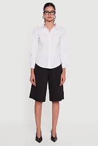 Womens Long Sleeve Basic Button Front Shirt, White, Size S