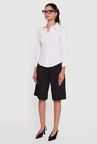 Womens Long Sleeve Basic Button Front Shirt, White, Size M