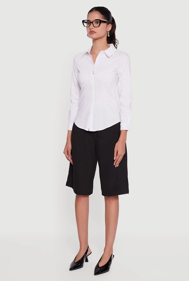 Long Sleeve Basic Button Front Shirt