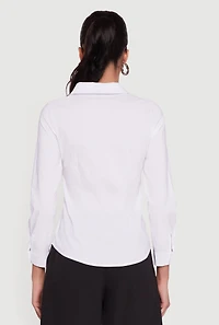 Womens Long Sleeve Basic Button Front Shirt, White, Size S