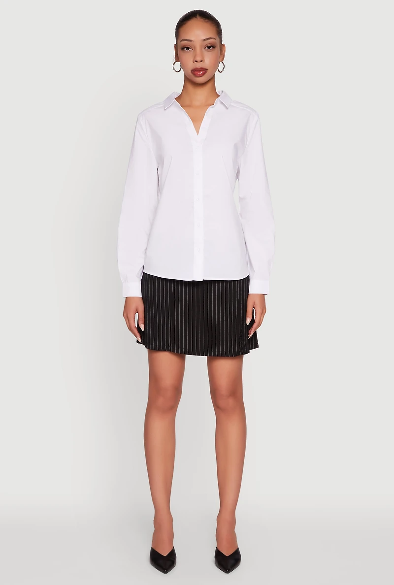 Womens Button Front Classic Fit Long Sleeve Shirt, White, Size S