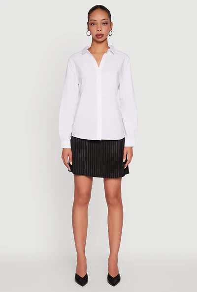Womens Button Front Classic Fit Long Sleeve Shirt, White, Size S