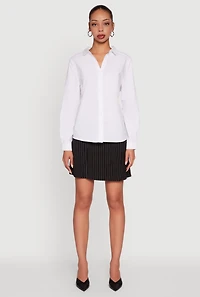 Womens Button Front Classic Fit Long Sleeve Shirt, White, Size S