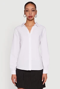 Womens Button Front Classic Fit Long Sleeve Shirt, White, Size S