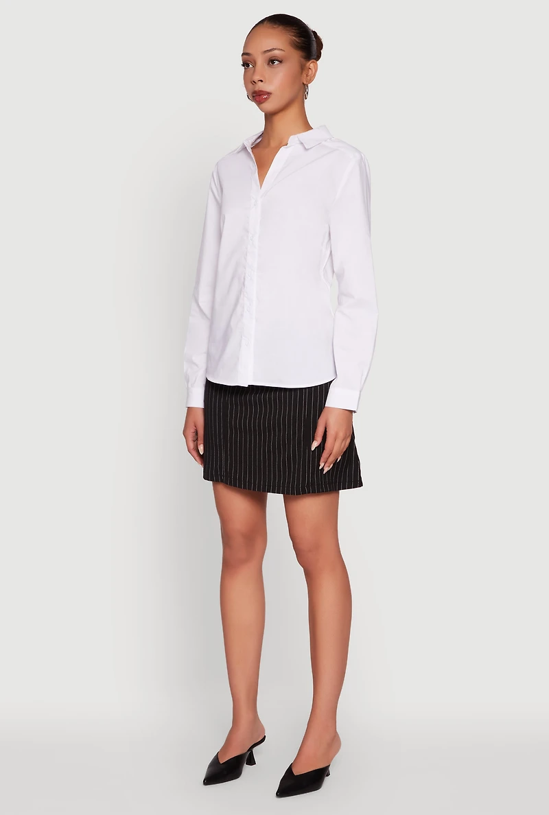 Womens Button Front Classic Fit Long Sleeve Shirt, White, Size S
