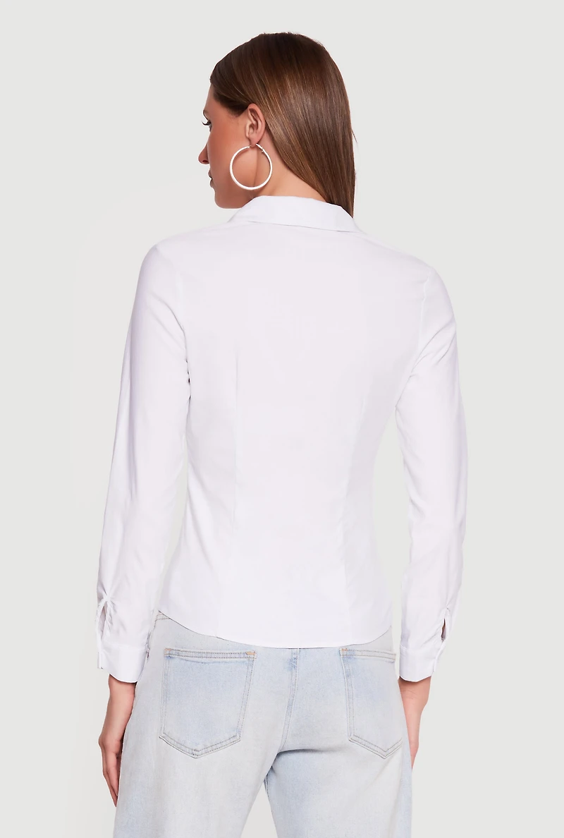 Long Sleeve Collared Button Front Shirt