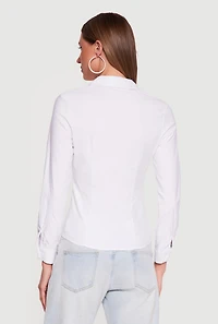 Long Sleeve Collared Button Front Shirt