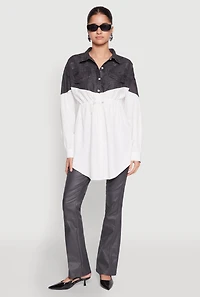 Womens Denim Detail Distressed Tunic Shirt, White,