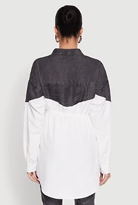 Womens Denim Detail Distressed Tunic Shirt, White, Size S