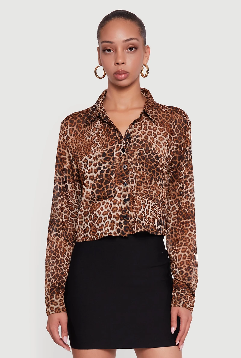 Long Sleeve Leopard Print Button Front Shirt