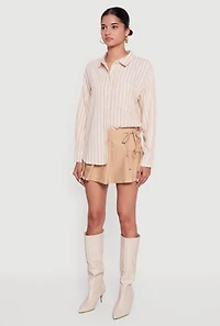 Striped Poplin Button Front Long Sleeve Shirt