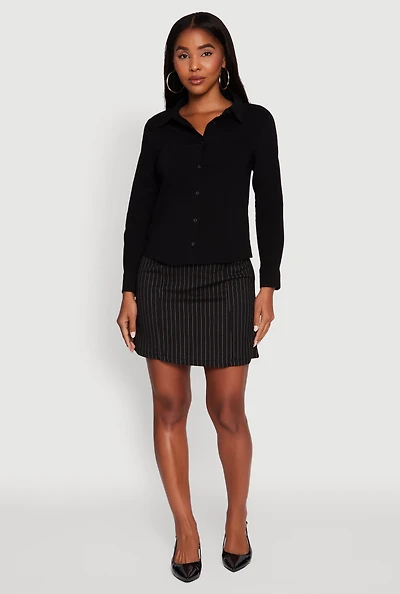 Womens Iris Classic Fit Solid Button Front Long Sleeve Shirt, M