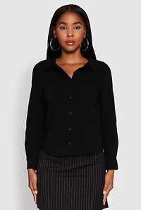 Womens Iris Classic Fit Solid Button Front Long Sleeve Shirt, Black, Size M