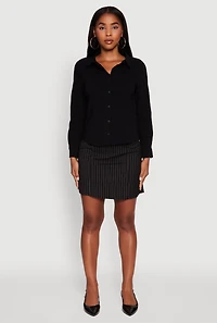 Womens Iris Classic Fit Solid Button Front Long Sleeve Shirt, Black, Size M