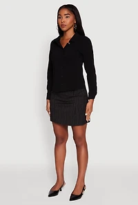 Womens Iris Classic Fit Solid Button Front Long Sleeve Shirt, Black, Size M