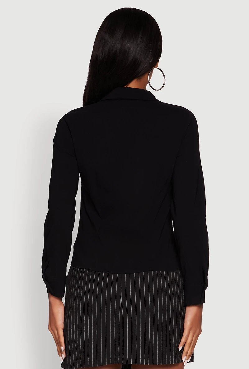 Womens Iris Classic Fit Solid Button Front Long Sleeve Shirt, Black, Size M
