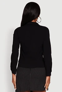 Womens Iris Classic Fit Solid Button Front Long Sleeve Shirt, Black, Size M