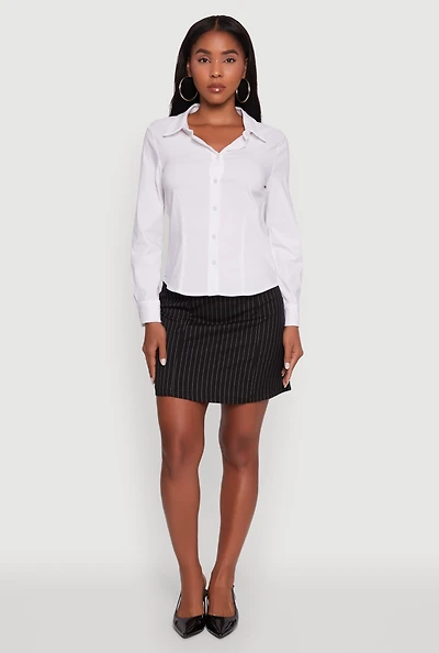 Womens Iris Classic Fit Solid Button Front Long Sleeve Shirt, White, Size L