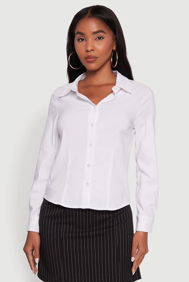 Iris Classic Fit Solid Button Front Long Sleeve Shirt