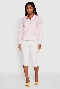 Womens Iris Classic Fit Solid Button Front Long Sleeve Shirt, Pink, Size M