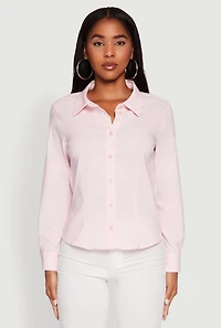 Womens Iris Classic Fit Solid Button Front Long Sleeve Shirt, Pink, Size M