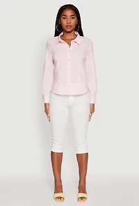 Womens Iris Classic Fit Solid Button Front Long Sleeve Shirt, Pink, Size M
