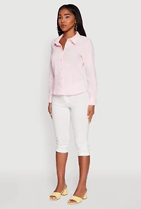 Womens Iris Classic Fit Solid Button Front Long Sleeve Shirt, Pink, Size M