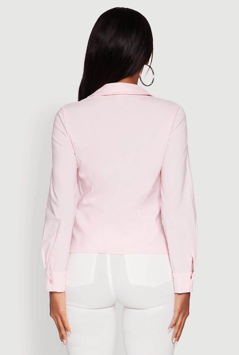 Womens Iris Classic Fit Solid Button Front Long Sleeve Shirt, Pink, Size M