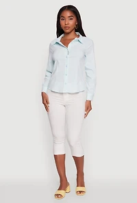 Womens Iris Classic Fit Solid Button Front Long Sleeve Shirt, Blue, Size M