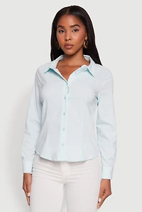 Womens Iris Classic Fit Solid Button Front Long Sleeve Shirt, Blue, Size M