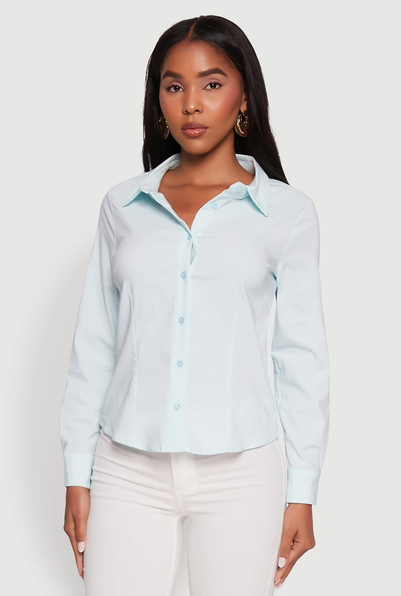 Womens Iris Classic Fit Solid Button Front Long Sleeve Shirt,