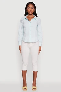 Womens Iris Classic Fit Solid Button Front Long Sleeve Shirt, Blue, Size M