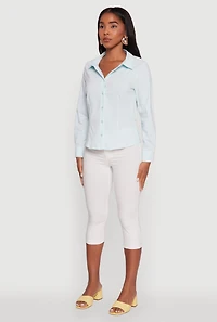 Womens Iris Classic Fit Solid Button Front Long Sleeve Shirt, Blue, Size M