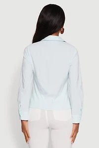Womens Iris Classic Fit Solid Button Front Long Sleeve Shirt, Blue, Size M