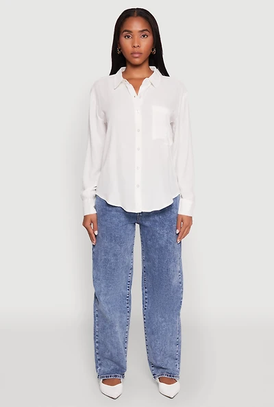 Womens Iris Gauze Knit Button Front Shirt, White, Size S