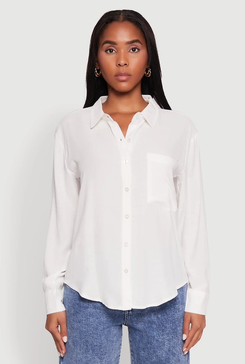 Womens Iris Gauze Knit Button Front Shirt, White, Size S