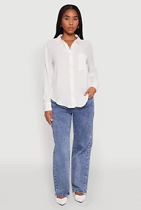 Womens Iris Gauze Knit Button Front Shirt, White, Size S