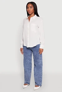 Womens Iris Gauze Knit Button Front Shirt, White, Size S