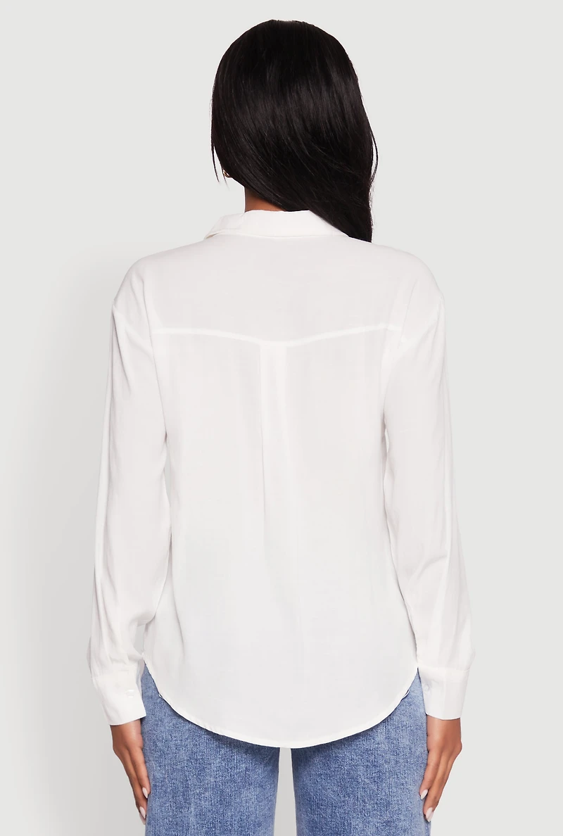 Womens Iris Gauze Knit Button Front Shirt, White, Size S