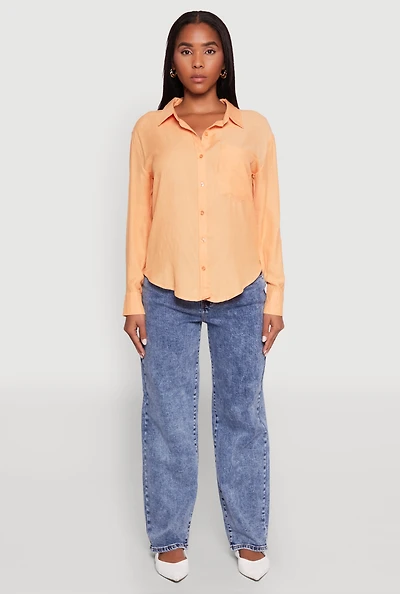 Womens Iris Gauze Knit Button Front Shirt, Orange, Size M