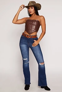 Womens Faux Leather Corset Tube Top, Brown, Size M