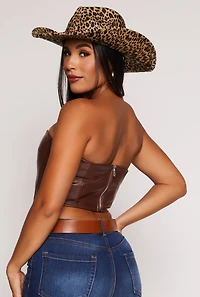 Womens Faux Leather Corset Tube Top, Brown, Size M