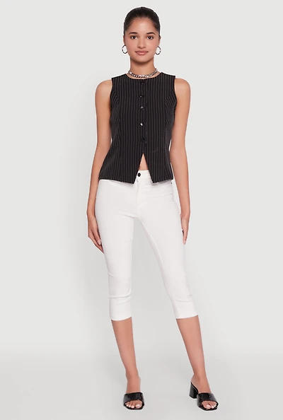 Womens Iris Trendy Pinstripe Button Front Vest,