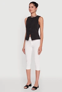 Womens Iris Trendy Pinstripe Button Front Vest, Black, Size L