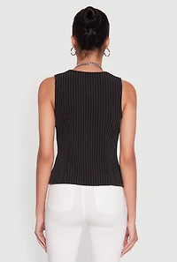 Womens Iris Trendy Pinstripe Button Front Vest, Black, Size L