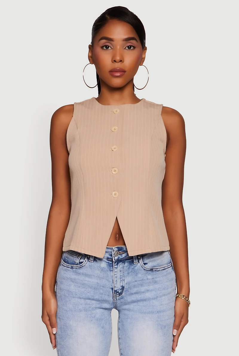 Womens Iris Trendy Pinstripe Button Front Vest,