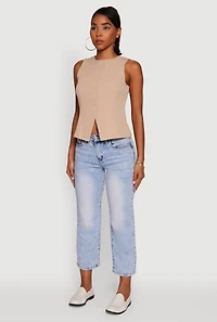 Womens Iris Trendy Pinstripe Button Front Vest, Beige,